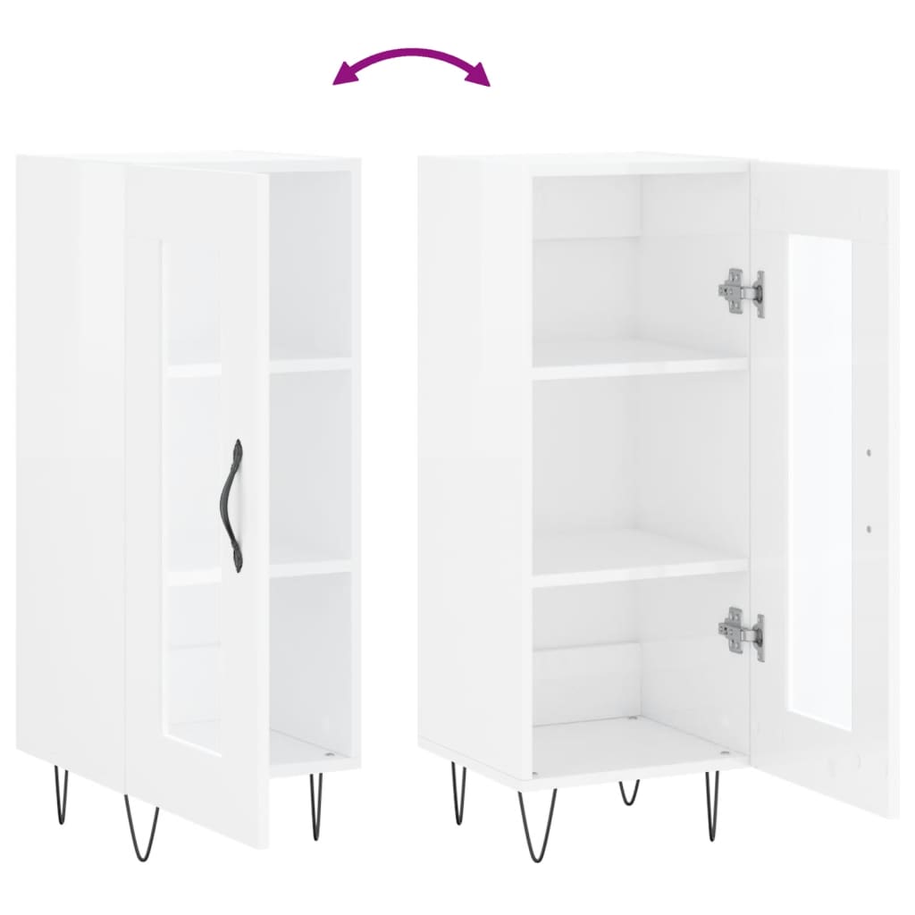 Servantă, alb extralucios, 34,5x34x90 cm, lemn compozit