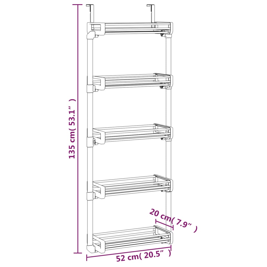 Organizator pentru ușă cu 5 rafturi 52x20x135 cm aluminiu