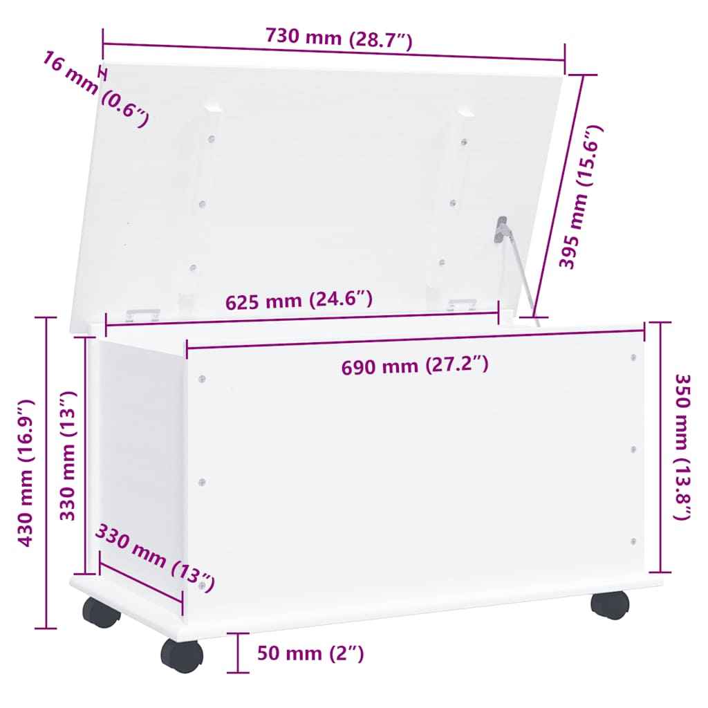 Cufăr depozitare roți, alb, „ALTA” 73x39,5x43 cm lemn masiv pin