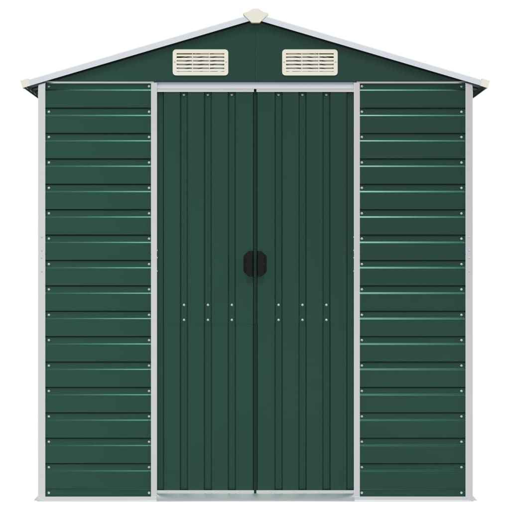 Șopron de grădină, verde, 191x385x198 cm, oțel zincat