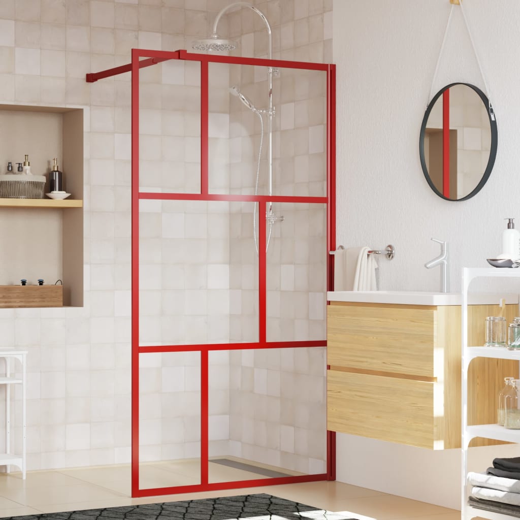 Paravan de duș walk-in roșu 115x195 cm sticlă ESG transparentă