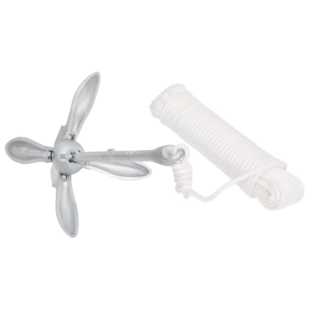 Ancoră pliabilă cu funie, argintiu, 3,2 kg, fier maleabil