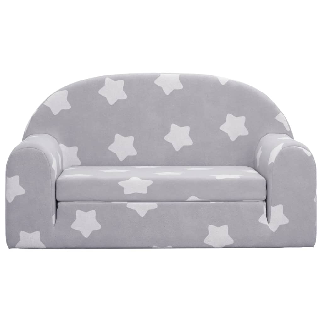 Canapea extensibilă copii 2 locuri gri deschis/stele pluș moale