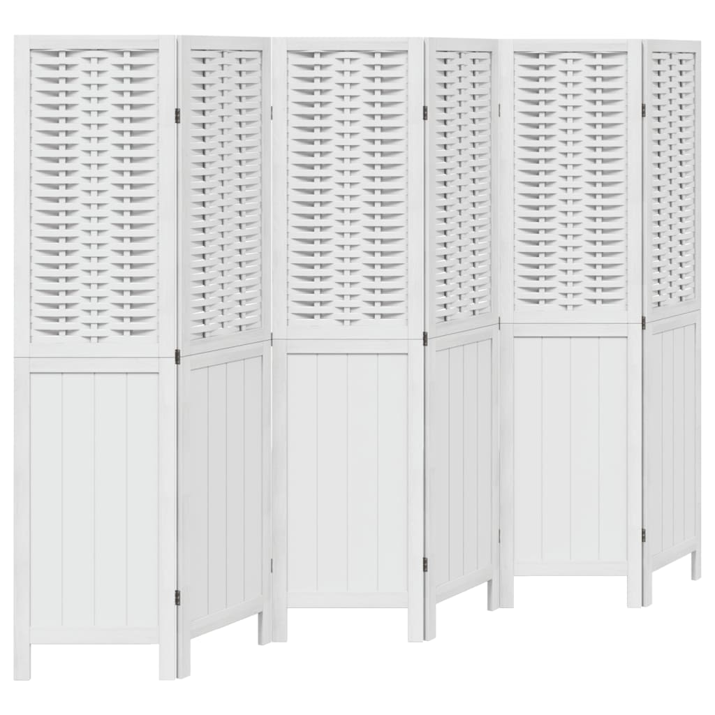 Paravan cameră 6 panouri, alb, lemn masiv paulownia