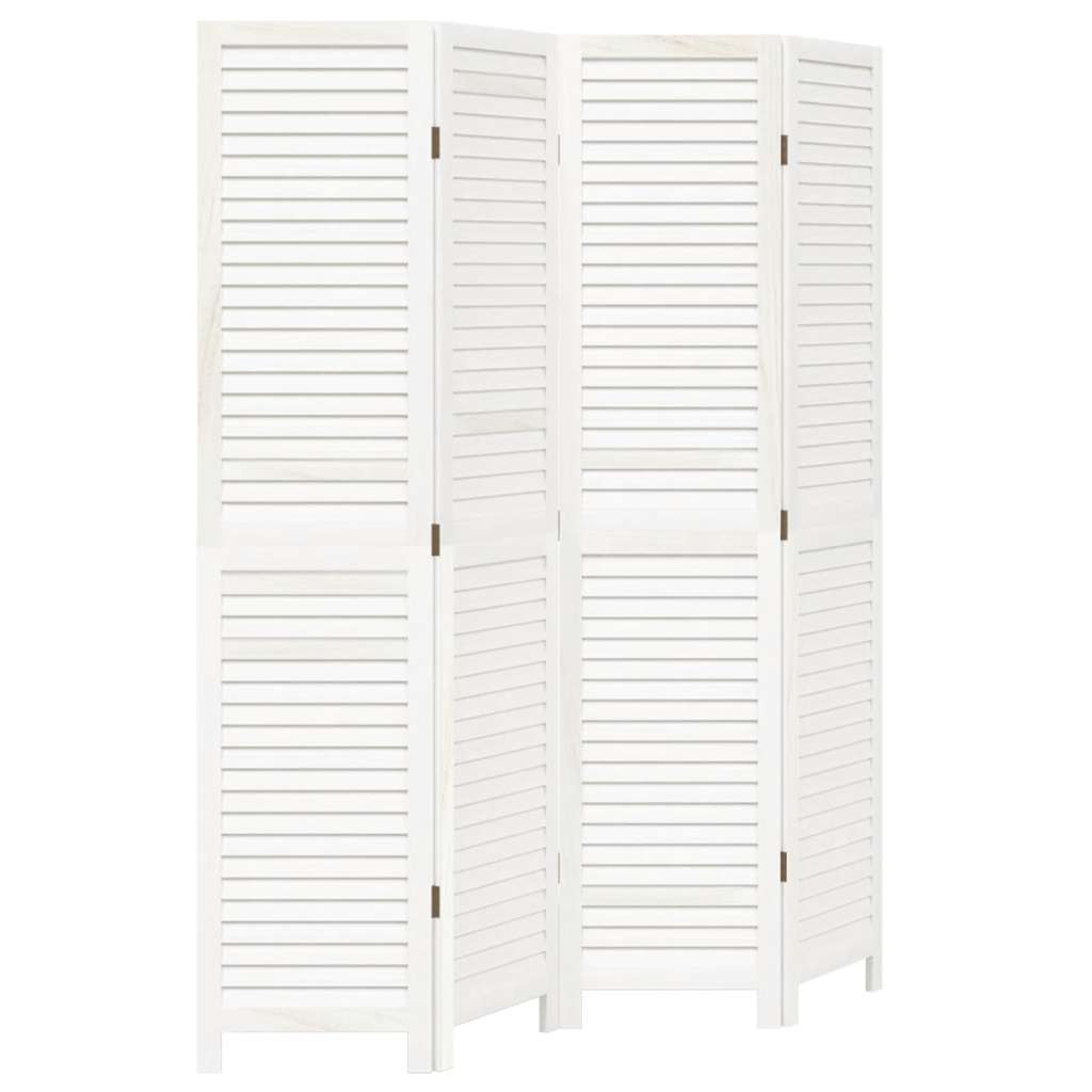 Paravan cameră 4 panouri, alb, lemn masiv paulownia