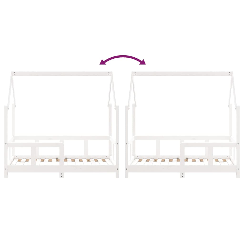 Cadru de pat pentru copii, alb, 70x140 cm, lemn masiv de pin