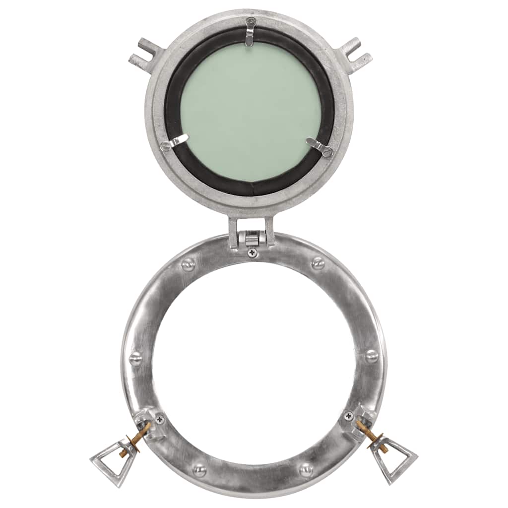 Oglindă hublou de perete, Ø23 cm, aluminiu și sticlă