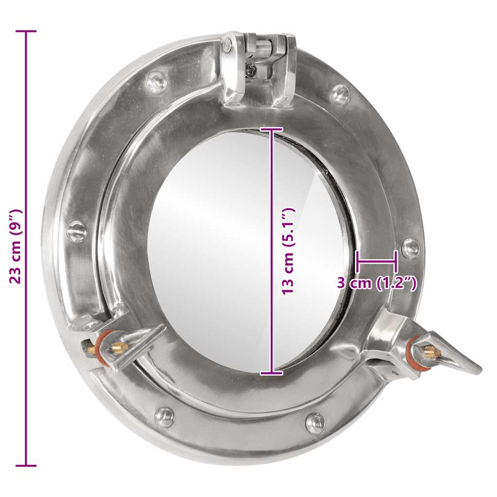 Oglindă hublou de perete, Ø23 cm, aluminiu și sticlă