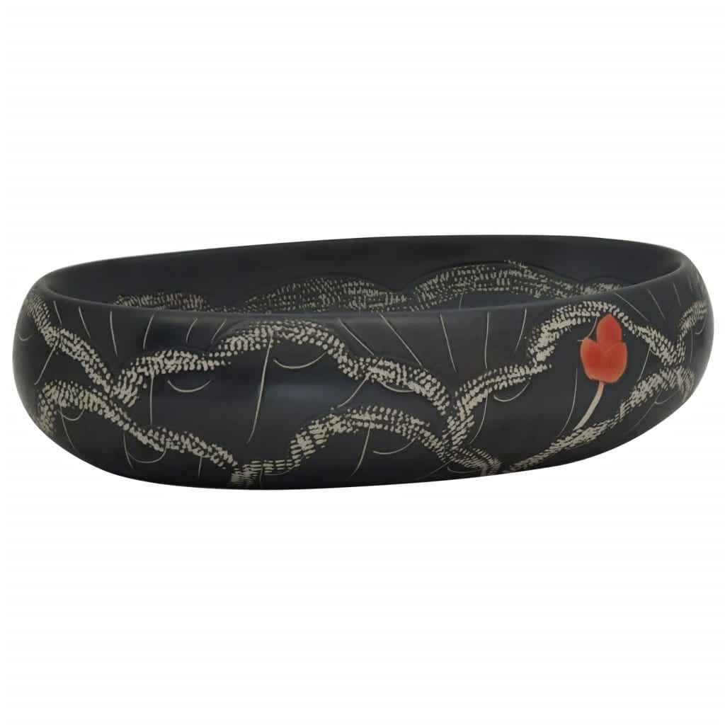 Lavoar de blat, negru, 59x40x15 cm, ceramică, oval