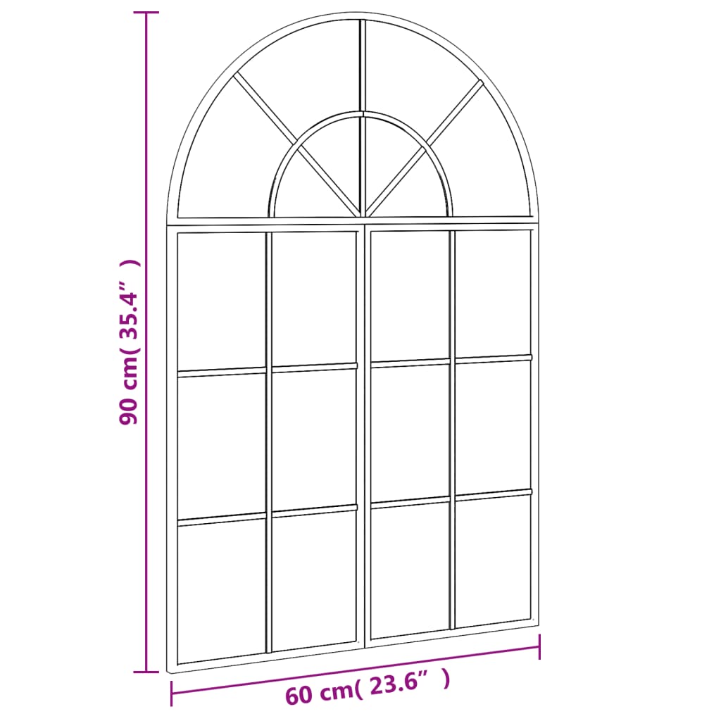 Oglindă de perete, negru, 60x90 cm, arcuită, fier
