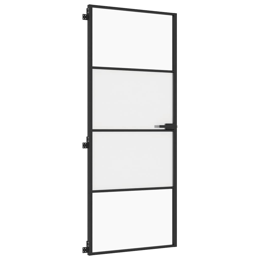 Ușă de interior negru 83x201,5 cm sticlă securiz./aluminiu slim