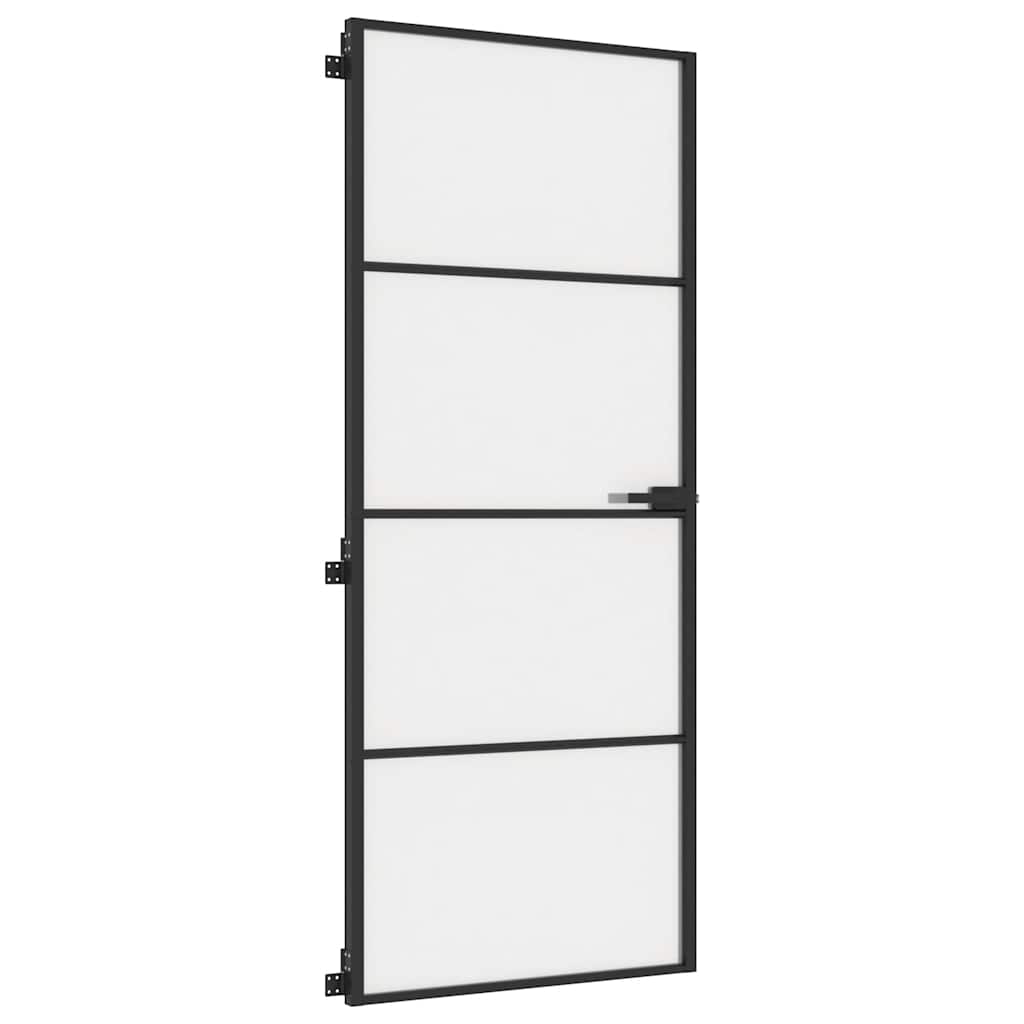Ușă de interior negru 83x201,5 cm sticlă securiz./aluminiu slim