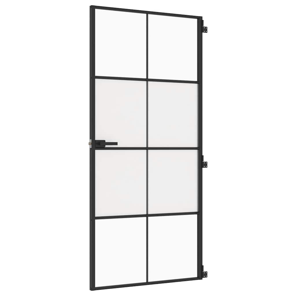 Ușă de interior negru 93x201,5 cm sticlă securiz./aluminiu slim