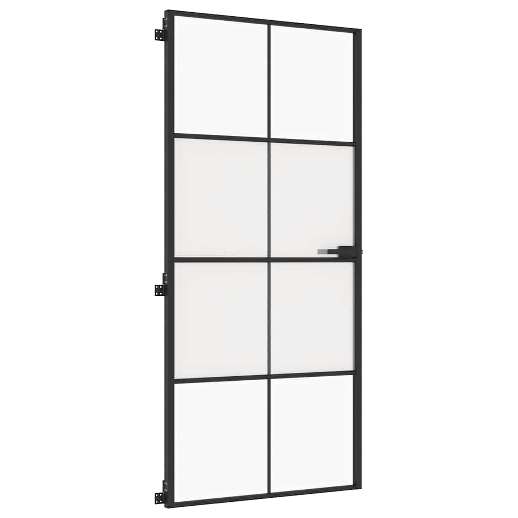 Ușă de interior negru 93x201,5 cm sticlă securiz./aluminiu slim