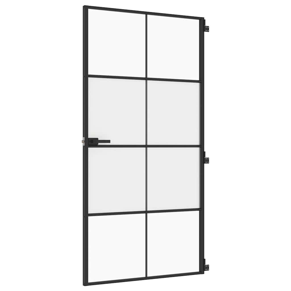 Ușă interior negru 102,5x201,5 cm sticlă securiz./aluminiu slim