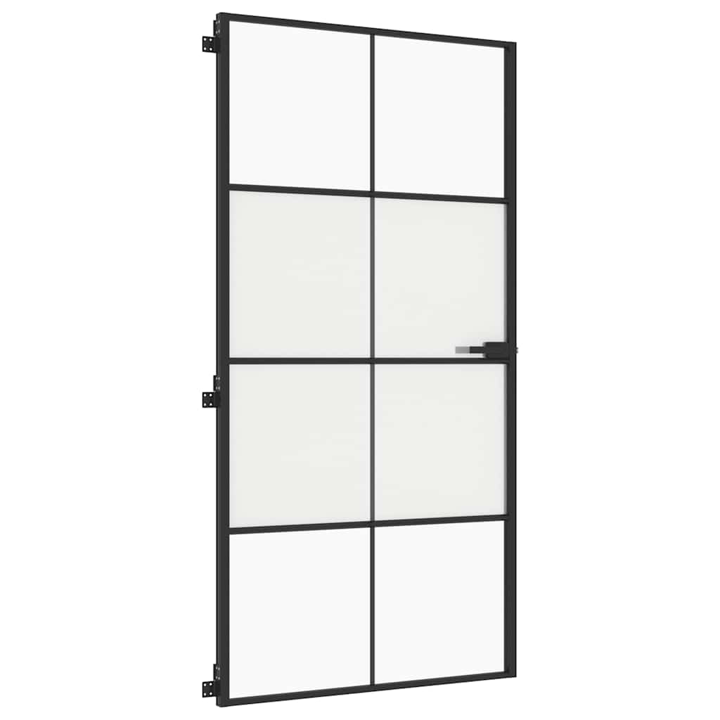 Ușă interior negru 102,5x201,5 cm sticlă securiz./aluminiu slim