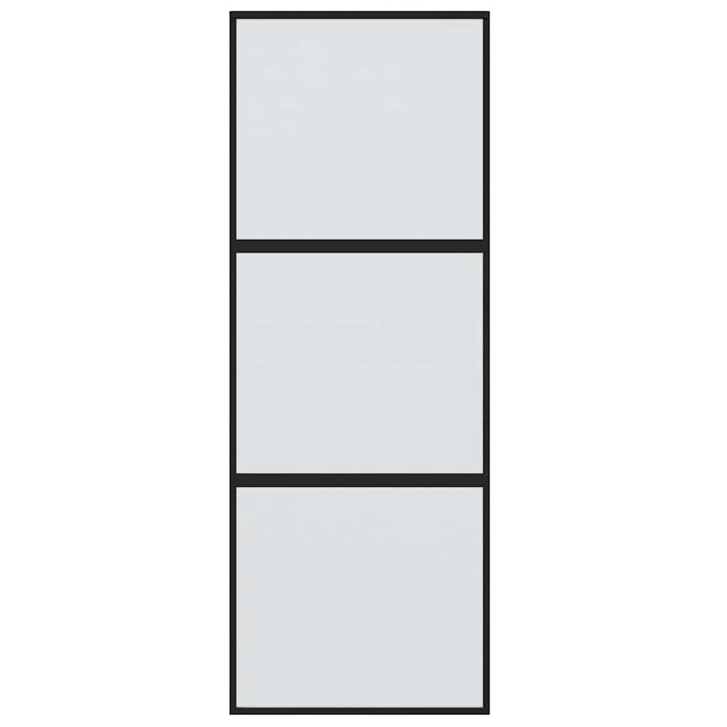 Ușă glisantă, negru, 76x205 cm, sticlă securizată și aluminiu