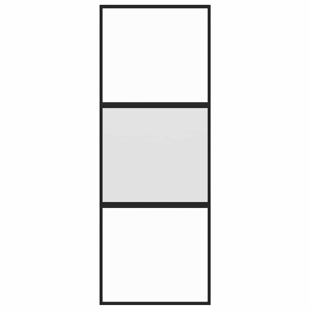 Ușă glisantă, negru, 76x205 cm, sticlă securizată și aluminiu