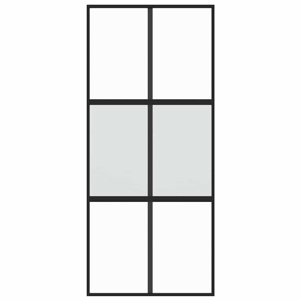 Ușă glisantă, negru, 90x205 cm, sticlă securizată și aluminiu