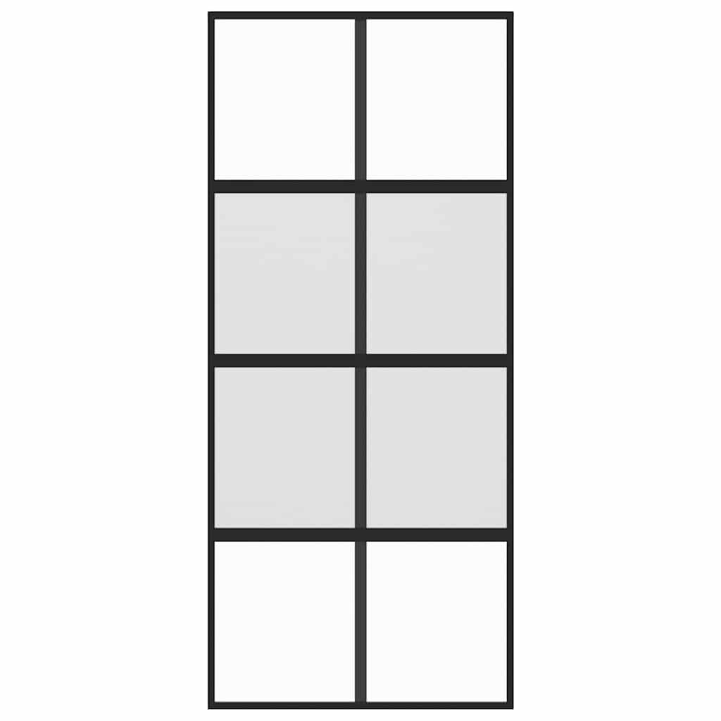 Ușă glisantă, negru, 90x205 cm, sticlă securizată și aluminiu