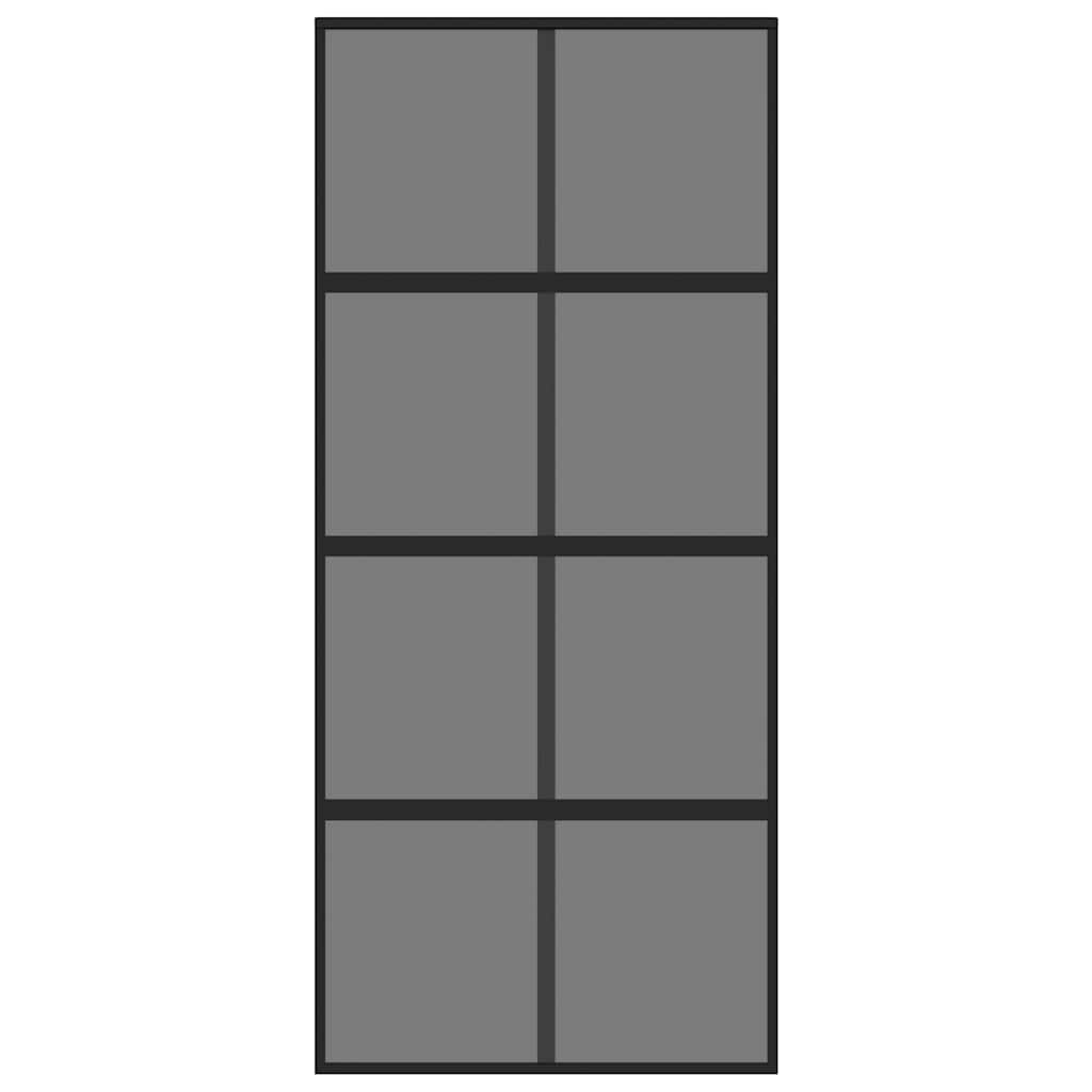 Ușă glisantă, negru, 90x205 cm, sticlă securizată și aluminiu