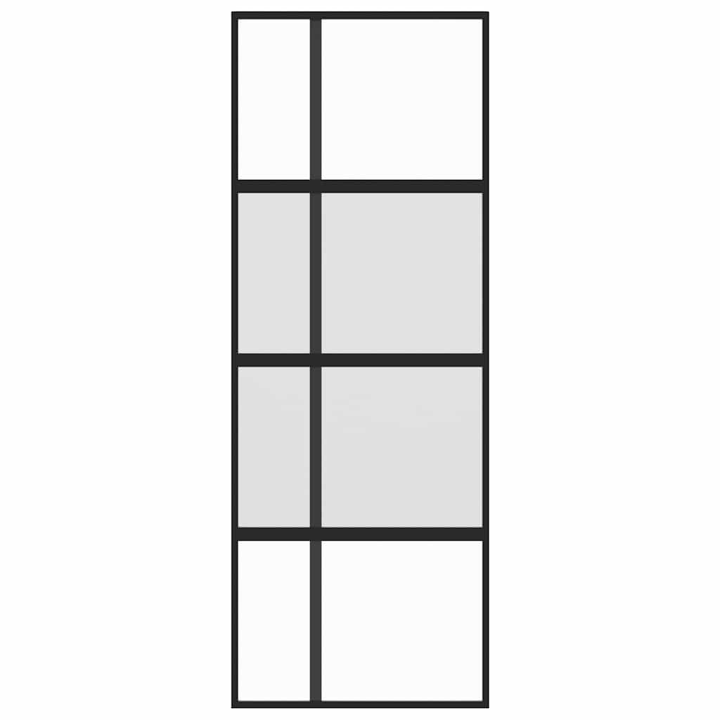 Ușă glisantă, negru, 76x205 cm, sticlă securizată și aluminiu