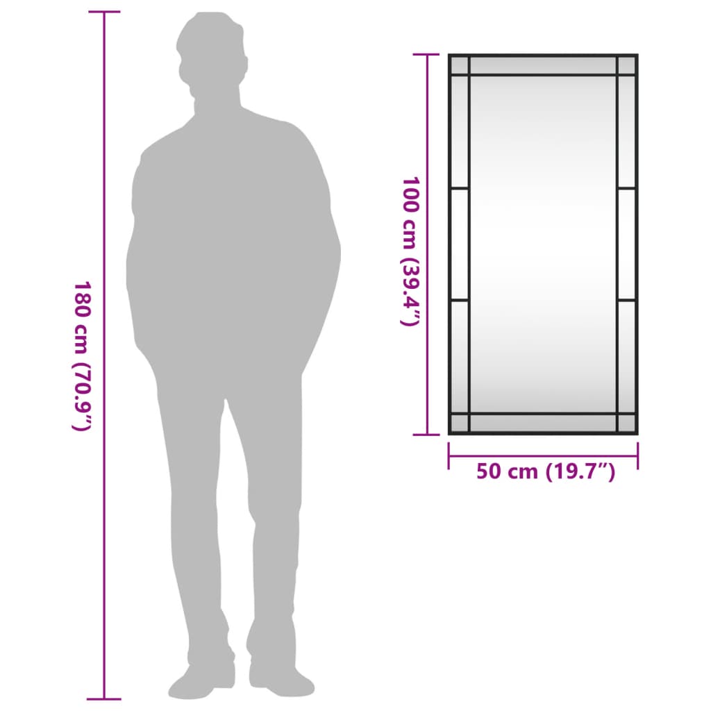 Oglindă de perete, negru, 50x100 cm, dreptunghiulară, fier