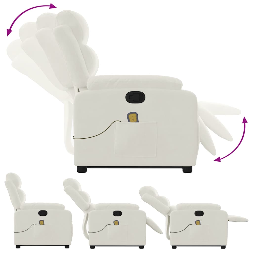 Fotoliu de masaj rabatabil cu ridicare, crem, catifea