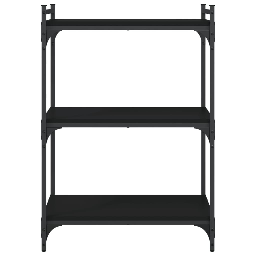 Bibliotecă cu 3 niveluri, negru, 60x30x86 cm, lemn prelucrat