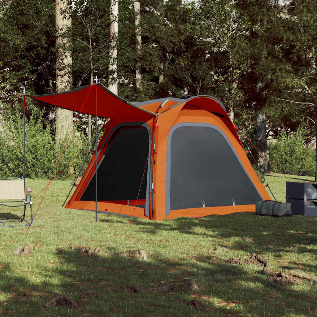 Cort camping, 4 persoane, gri/oranj, impermeabil, setare rapidă