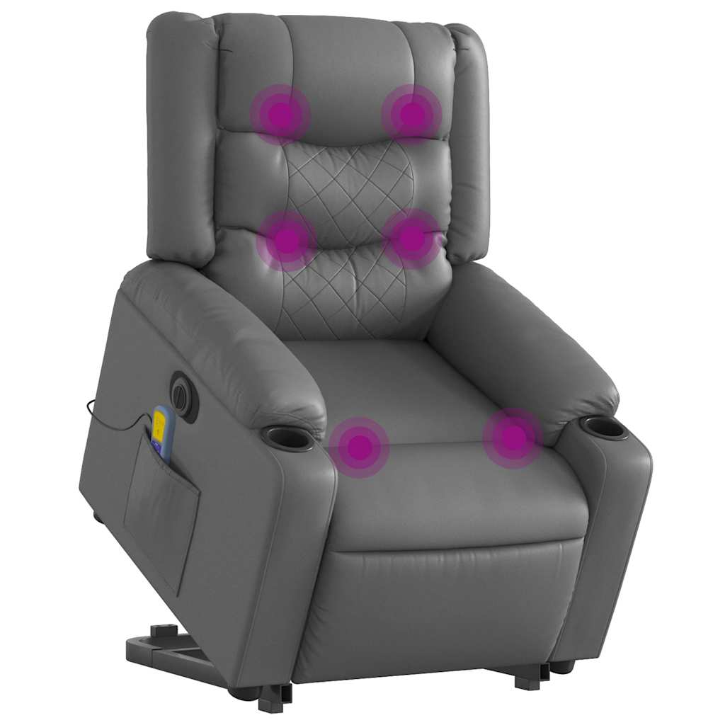 Fotoliu masaj rabatabil electric cu ridicare, gri, piele eco