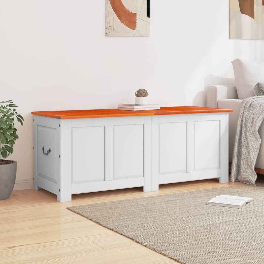 Cufăr de depozitare cu capac, maro și alb, lemn masiv de acacia