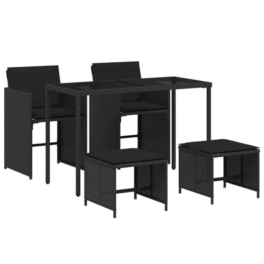 Set mobilier de grădină cu perne, 5 piese, negru, poliratan