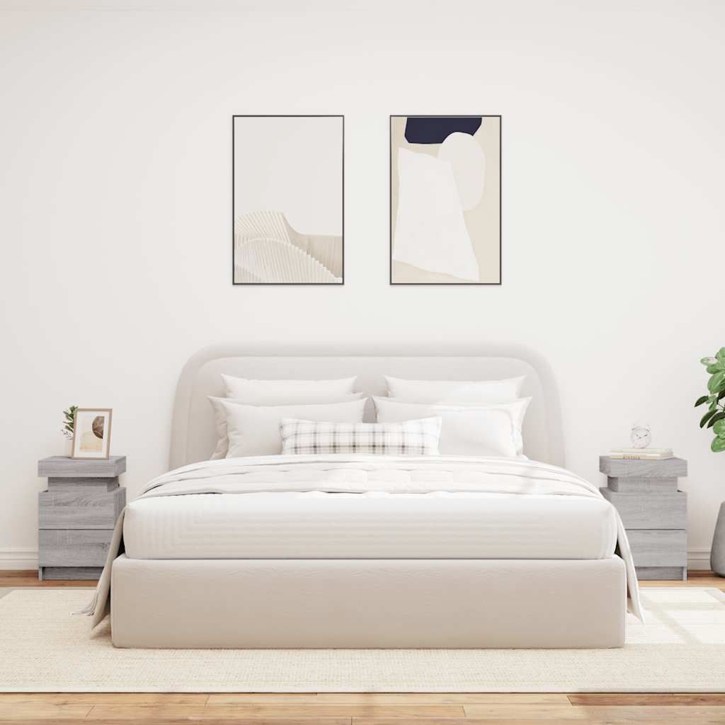 Noptiere cu lumini LED, 2 buc., gri sonoma, 35x39x55 cm