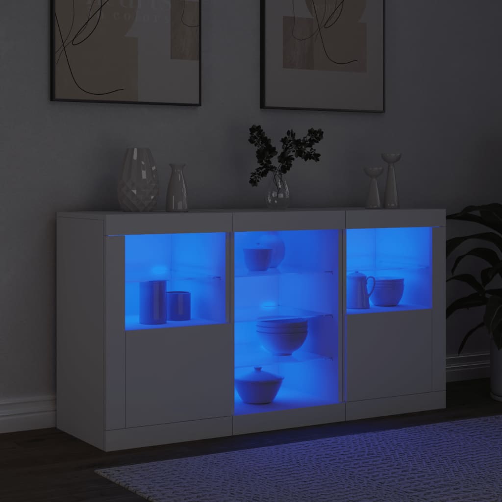 Servantă cu lumini LED, alb, 123x37x67 cm