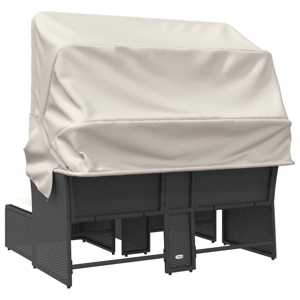 Canapea de grădină cu baldachin și scaune, negru, poliratan