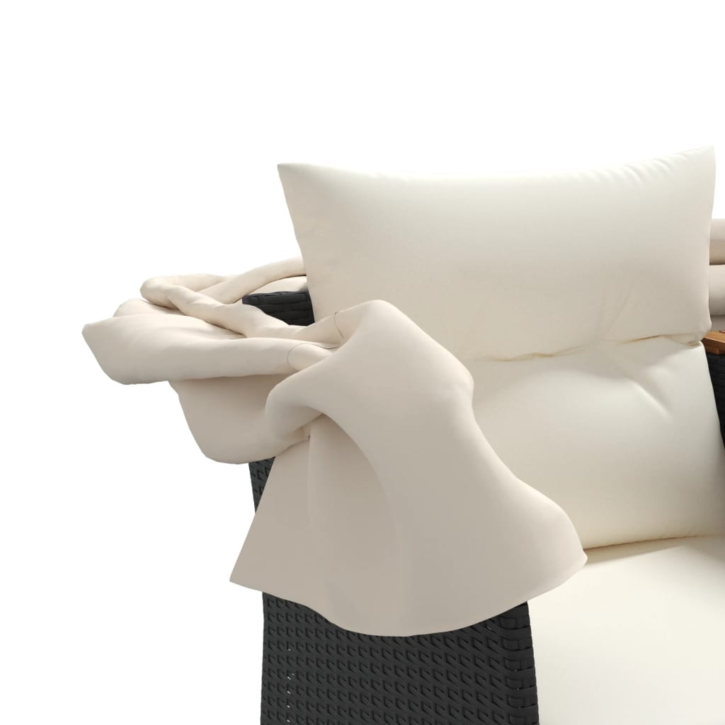 Canapea de grădină cu baldachin și scaune, negru, poliratan