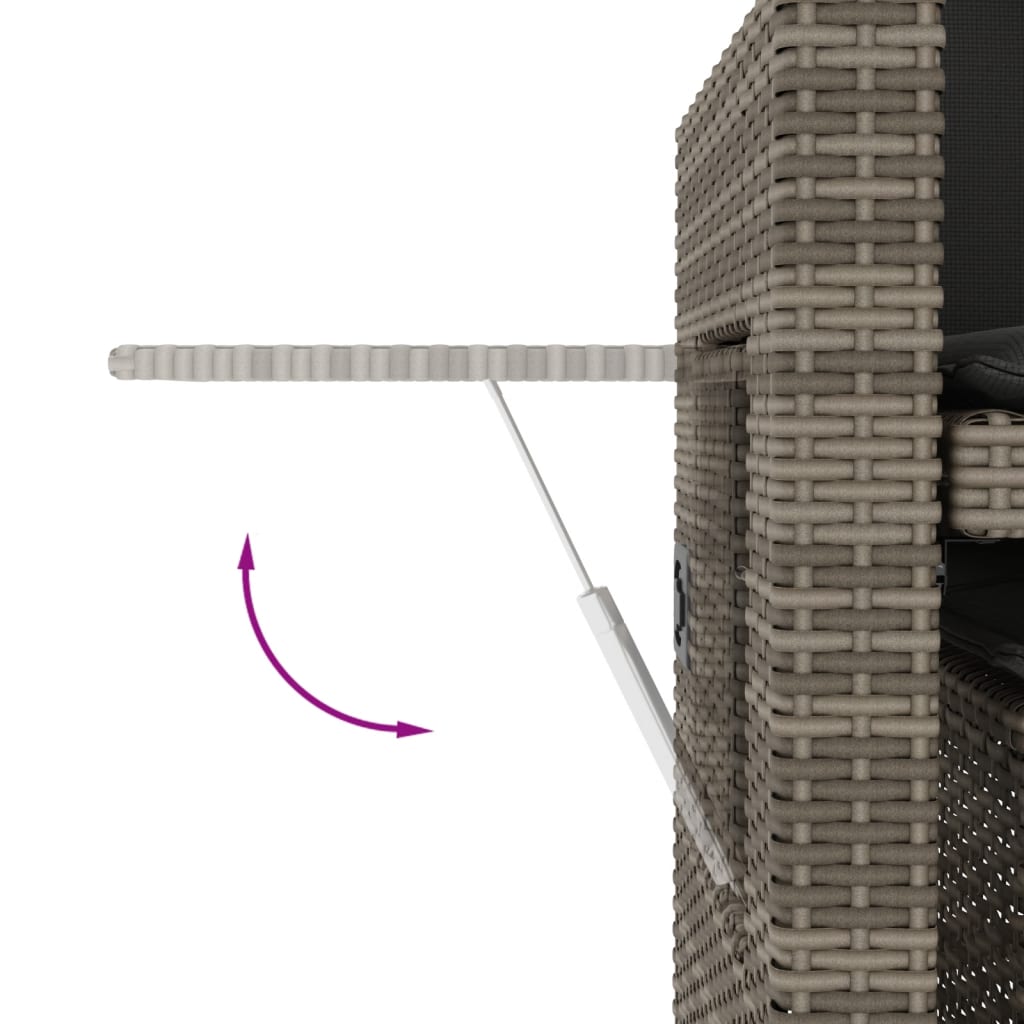 Bancă de grădină rabatabilă cu perne, gri, poliratan