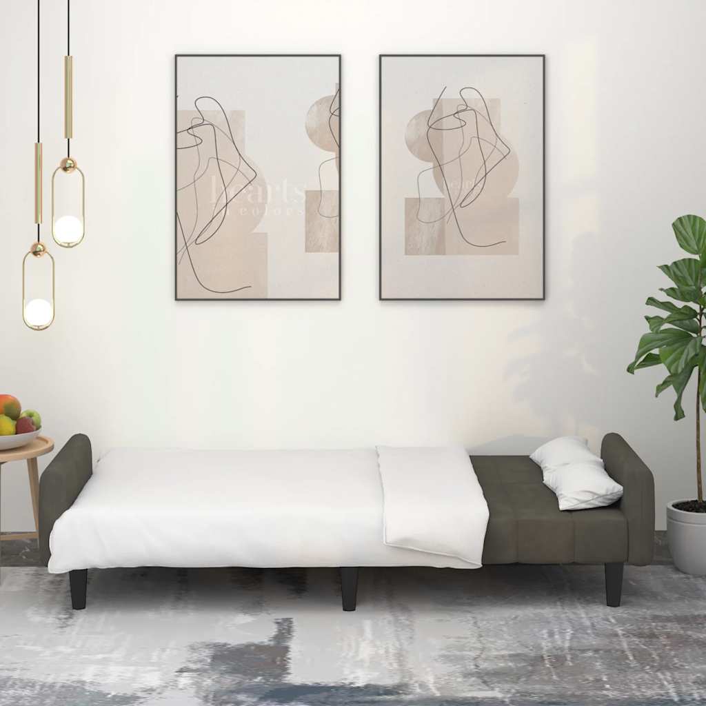 Canapea extensibilă cu 2 locuri, gri închis, catifea