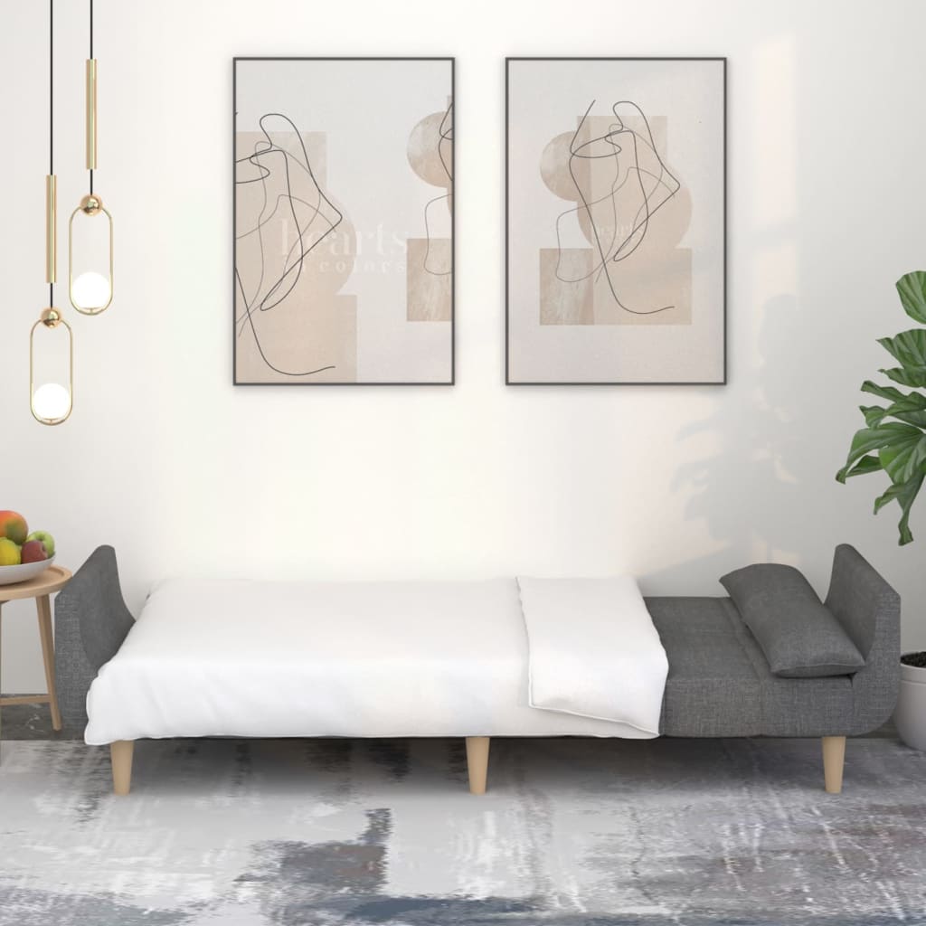 Canapea extensibilă cu 2 locuri, 2 perne, gri deschis, textil