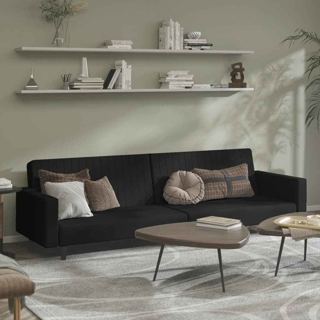 Canapea extensibilă cu 2 locuri, negru, catifea