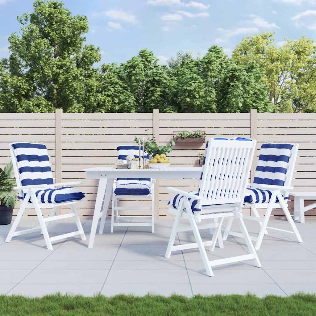 Perne de scaun spătar mic, 4 buc. dungi albastre&albe, textil