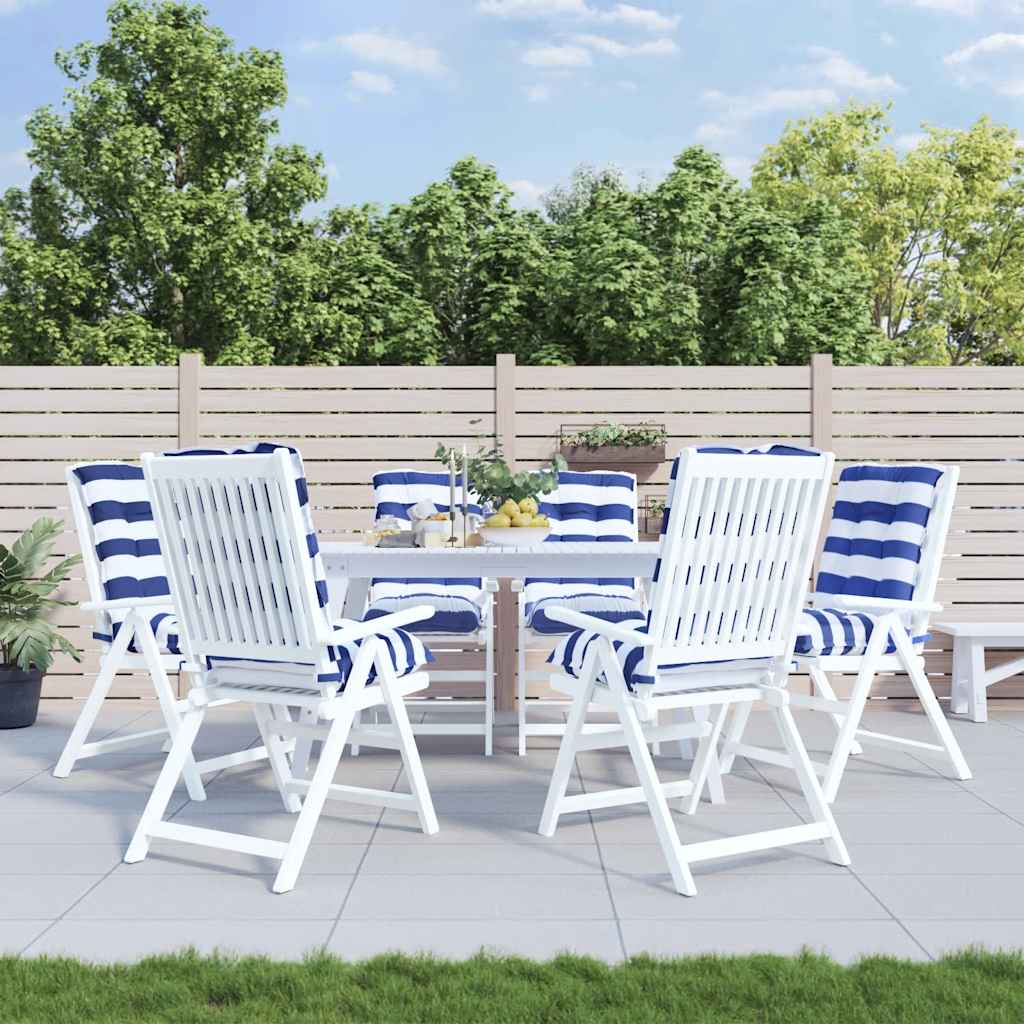 Perne de scaun spătar mic, 6 buc. dungi albastre&albe, textil