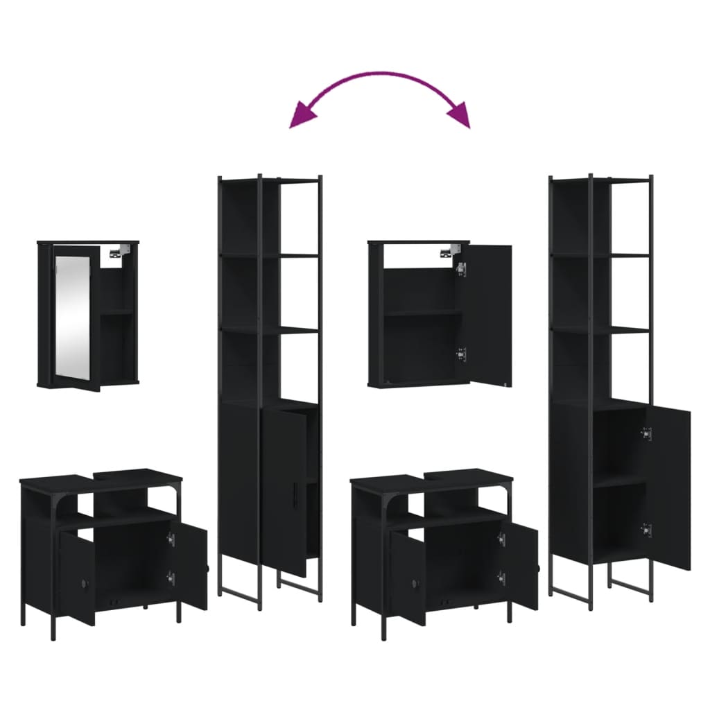 Set mobilier de baie, 3 piese, negru, lemn compozit