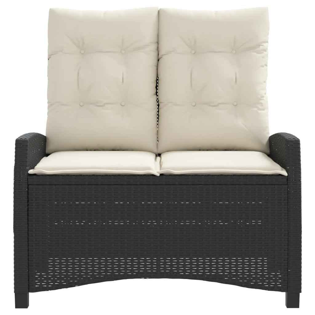 Bancă de grădină rabatabilă cu perne, negru, poliratan