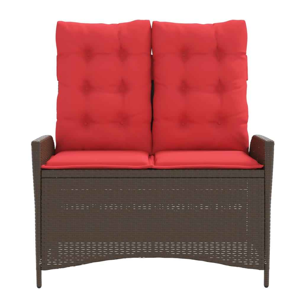 Bancă de grădină rabatabilă cu perne, maro, poliratan