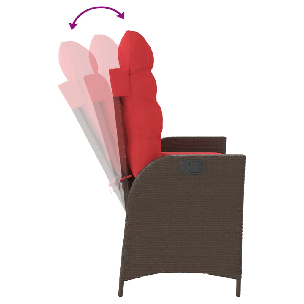 Bancă de grădină rabatabilă cu perne, maro, poliratan