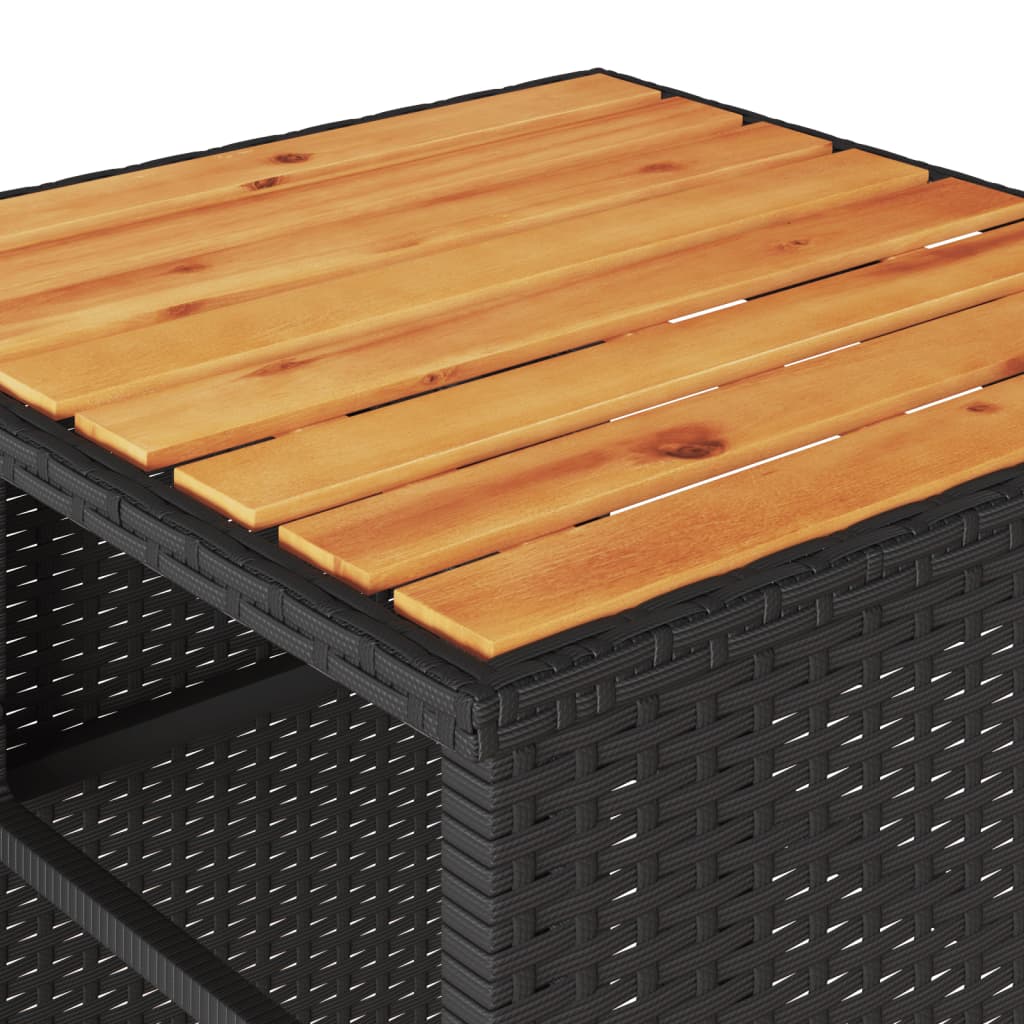 Set bistro cu perne, 3 piese, negru, poliratan