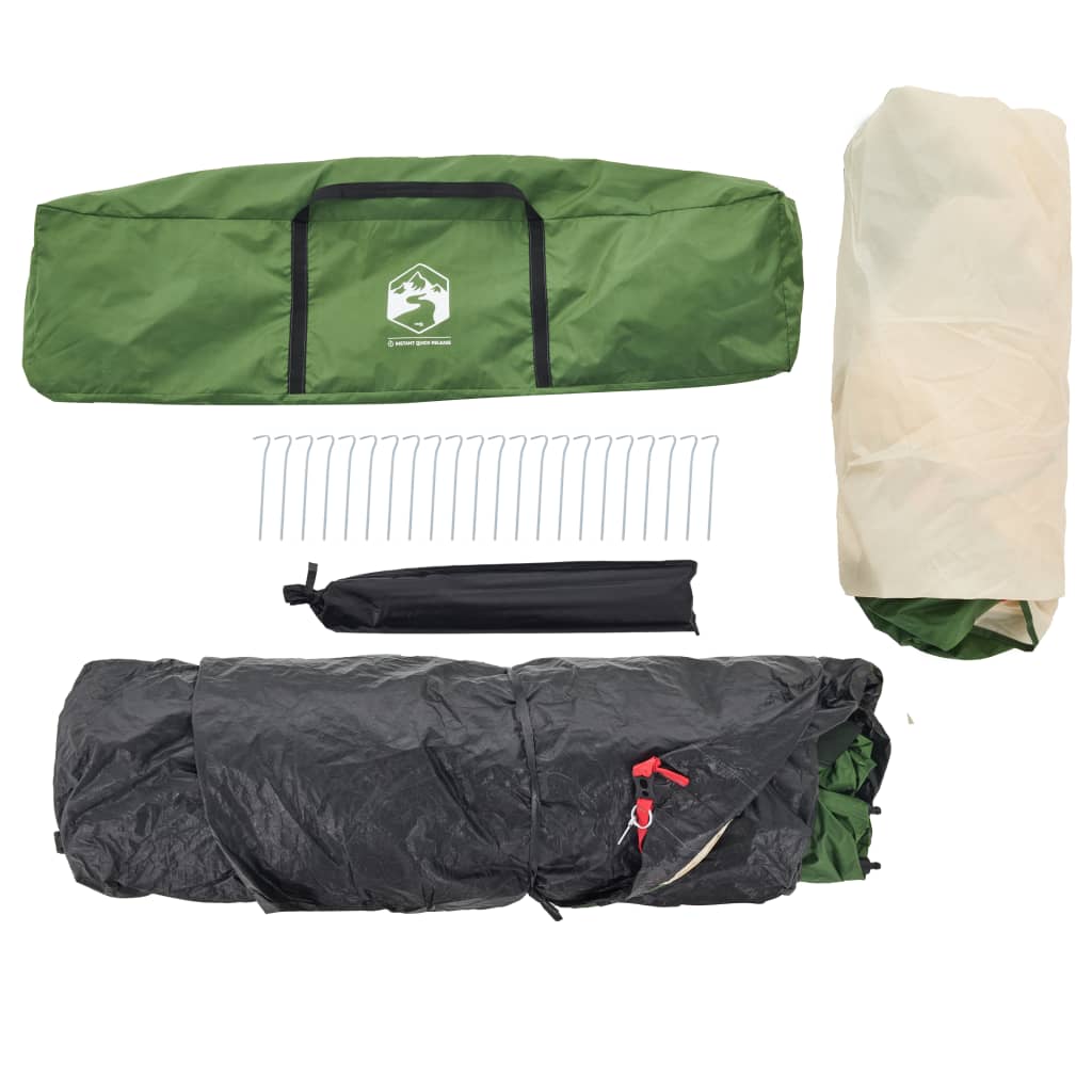 Cort de familie cu verandă, 9 persoane, verde, setare rapidă