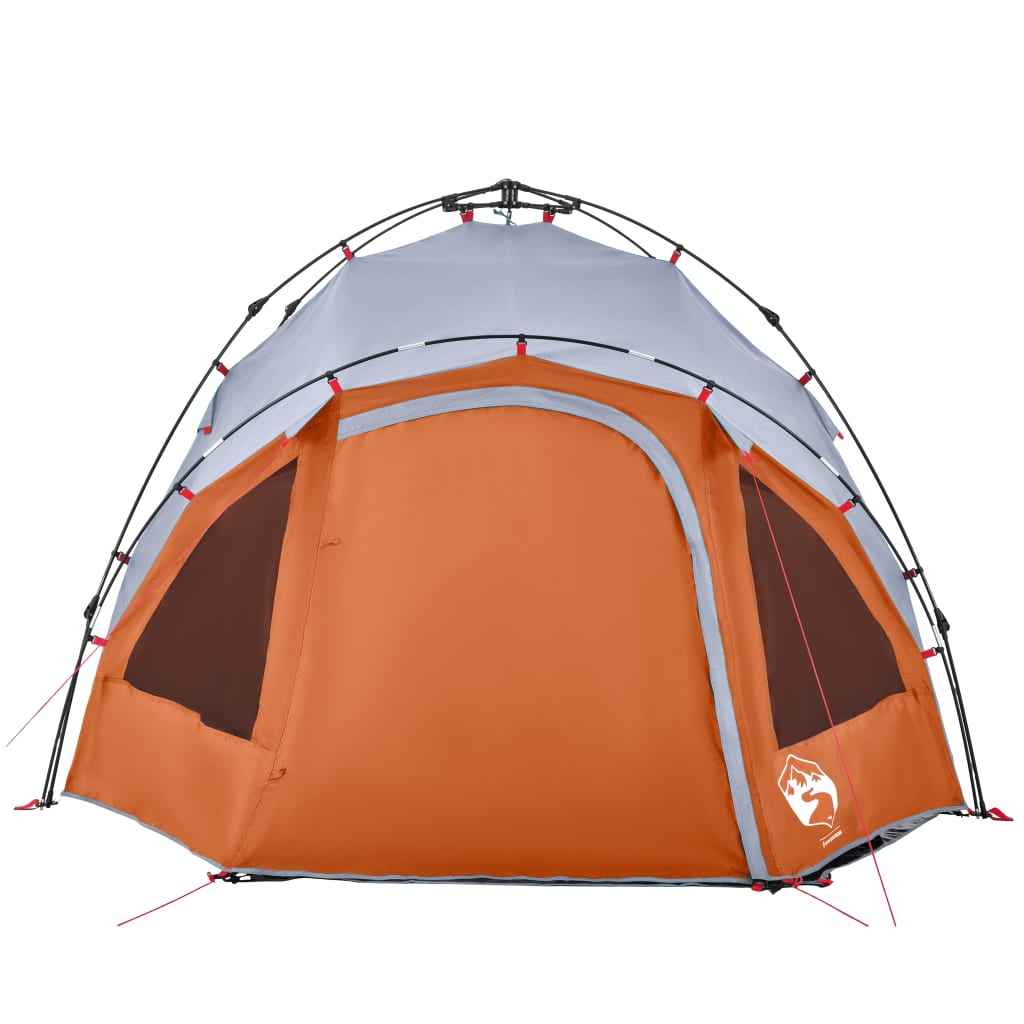 Cort camping cupolă 3 persoane, gri/portocaliu, setare rapidă